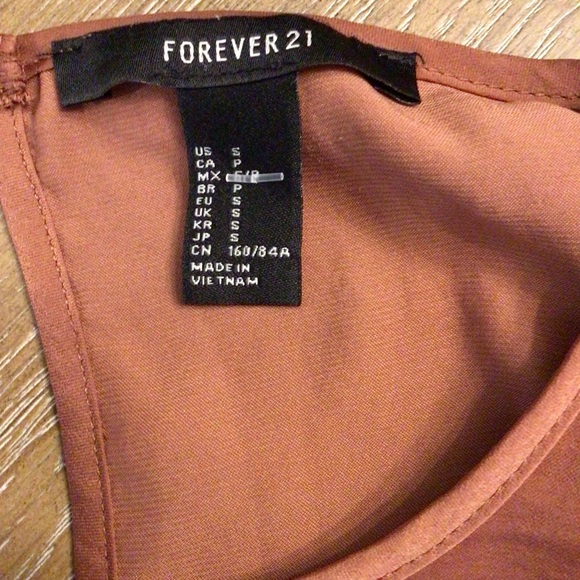 Forever 21 Satin Copper 3/4 Sleeve Faux Wrap Keyhole Mini Dress Size Small - Picture 5 of 7